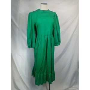 Crown & Ivy Dress Size 16 Green Pleated Cottagecore Prairie Ruffle Crochet Lace